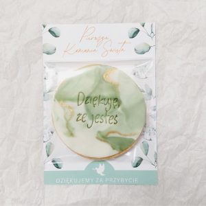 Ciastko okrągłe, w woreczku na kartoniku “Dziękuję, że jesteś”, dekorowane złotem