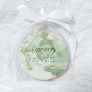 Ciastko okrągłe, w woreczku ze wstążeczką “Dziękuję, że jesteś”, dekorowane złotem